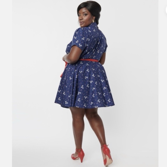 UNIQUE VINTAGE Retro Holiday Party Christmas Dog + Cand Canes Wrap Dress - Picture 6 of 10